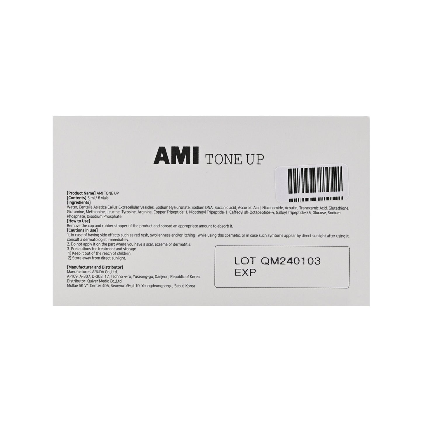 Example image of Ami Tone Up cosmetic brightening solution intended for topical use only.
