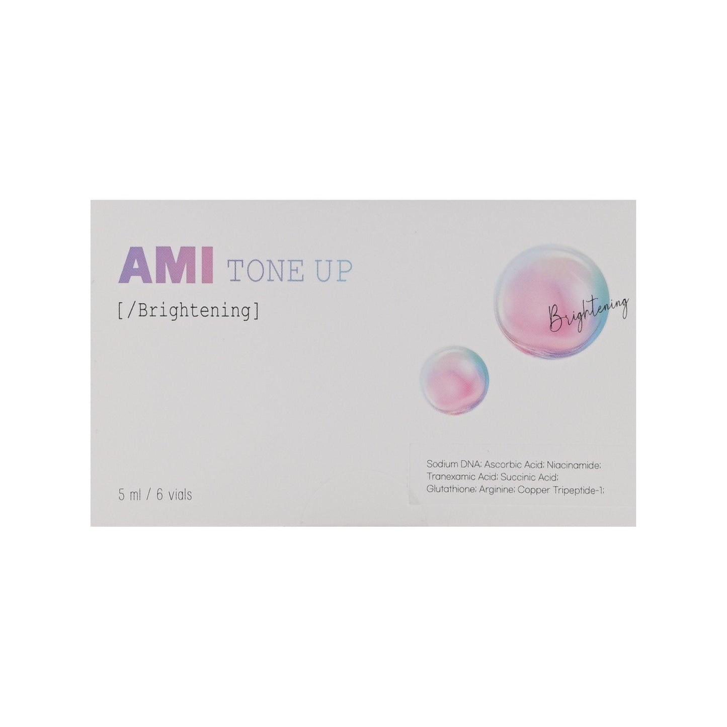 Ami Tone Up brightening solution featuring niacinamide, peptides and botanical extracts.
