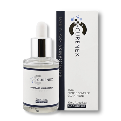 Curenex skincare booster bottle with packaging on a white background