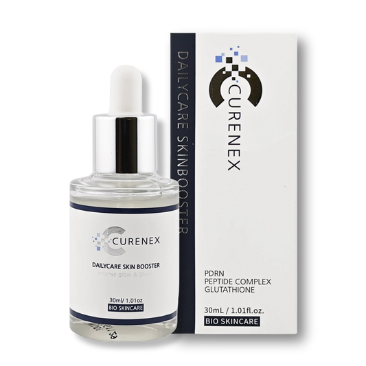 Curenex skincare booster bottle with packaging on a white background