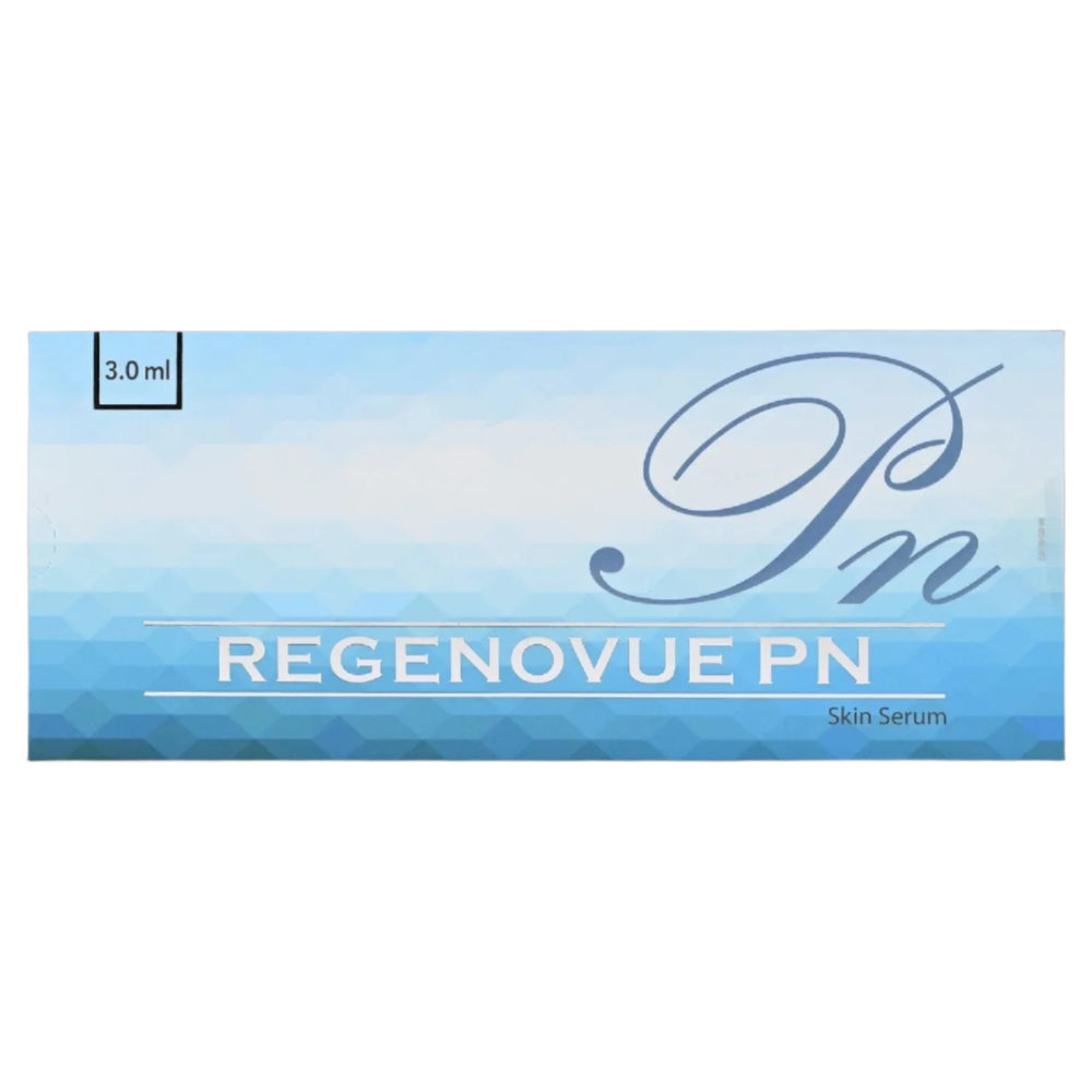 Regenovue PN skin serum packaging with blue gradient background